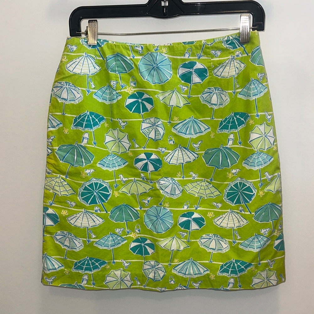 Lilly Pulitzer Lime and Teal Umbrella Print Pencil Skirt